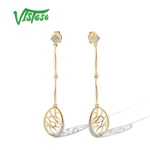 VISTOSO Real 14K 585 Pendientes de oro amarillo para mujeres Diamantes brillantes colgando Regalos de compromiso de boda únicos Joyería fina 240401