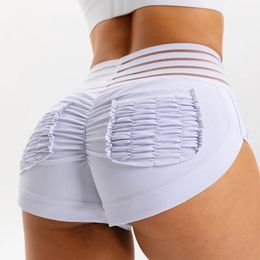 VITALINOVO Short de yoga pour femme - Taille haute - Short de motard avec poches - Tenue de sport froncée - Clubwear 240115
