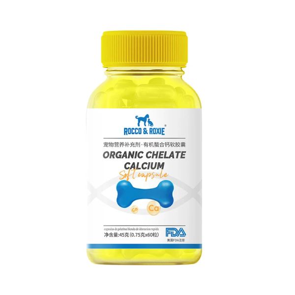 Vitaminas 60 tabletas Quelato de calcio líquido para mascotas Leche Calcio Cápsula blanda Fórmula científica Suplemento de calcio eficiente para gatos y perros