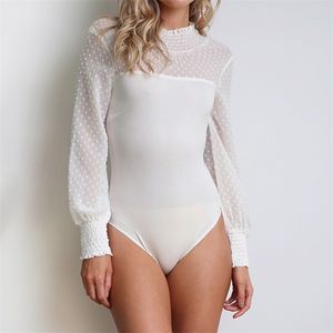 VITIANA mujeres blanco sólido Delgado Casual Bodysuit mujer otoño manga larga encaje elegante Romper Streetwear Bodycon Playsuit 210720