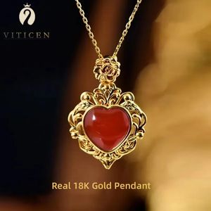 VITICEN Echt 18K Goud AU750 Liefde Hart Rode Agaat Hanger Ketting Romantisch Cadeau Voor Vrouw Klassiek Aanwezig Fijne Sieraden 240311