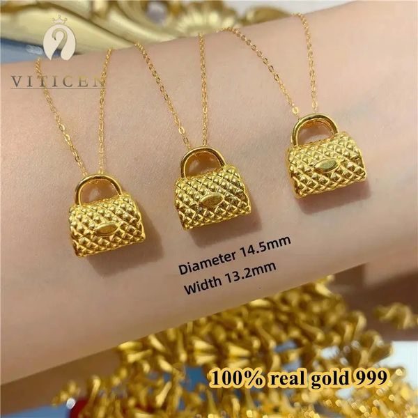 Viticen real 999 ouro puro 24k saco pingente colar presente requintado para mulher moda de luxo jóias finas 240119