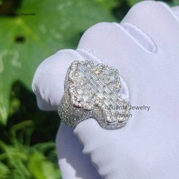 Vivian Cross Baguette Iced Out Diamond Ring Sterling Silver 925 VVS Moissanite Hip Hop Fine Jewelry Rings