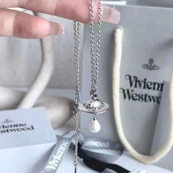 Viviance Saturn Water Droplet Pearl Pendentif collier Collier à la mode Chaîne Accessoires bijoutier de créateur Westwood Pour Femme Cadeaux de vacances de haute qualité