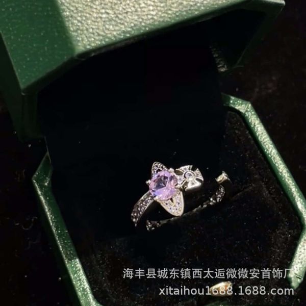 Viviane Jewlery Bijoux de créateur pour femmes Viviennr Westwood Anillos Western Empress Dowager Violet Saturne Bague Zircon Creux Géométrique Diamant I