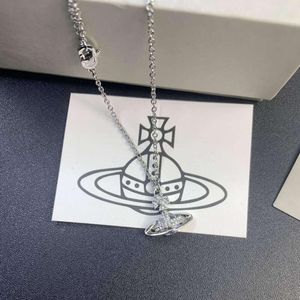 Viviane Westwood -ontwerper voor vrouwen hanger keizerin Dowager Half Mirror ketting Kruisring Glanzende diamanten kraagketen Dames sieraden 8622