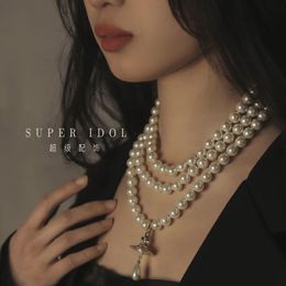Collier Viviane Westwood Nouveau collier de perles à trois couches, Collier de nappe de perle de perle de perle