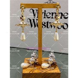 pendientes viviane westwoodly clásicos de oro plateado gotas rotas de perlas aretes cortos de