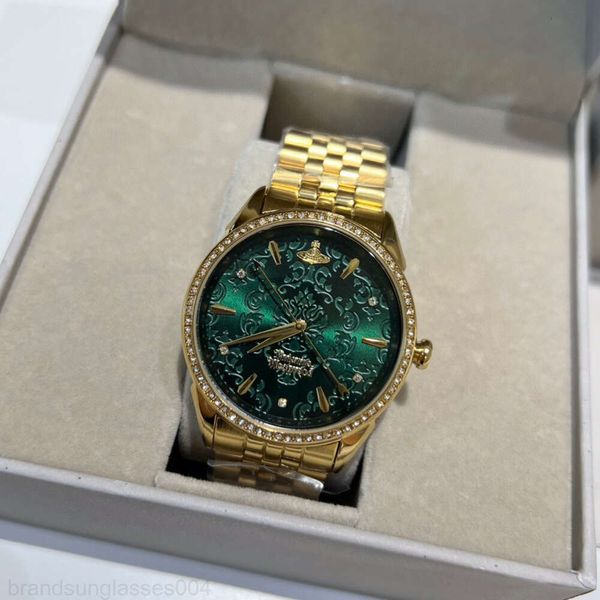 Reloj Viviane Westwoods Vivienen Westwood Empress Dowager Vivienne's Jacquard Tallado Esfera Roja Reloj de Cuarzo Saturno Pequeño Reloj Dorado Reloj de Mujer Rojo Rosa