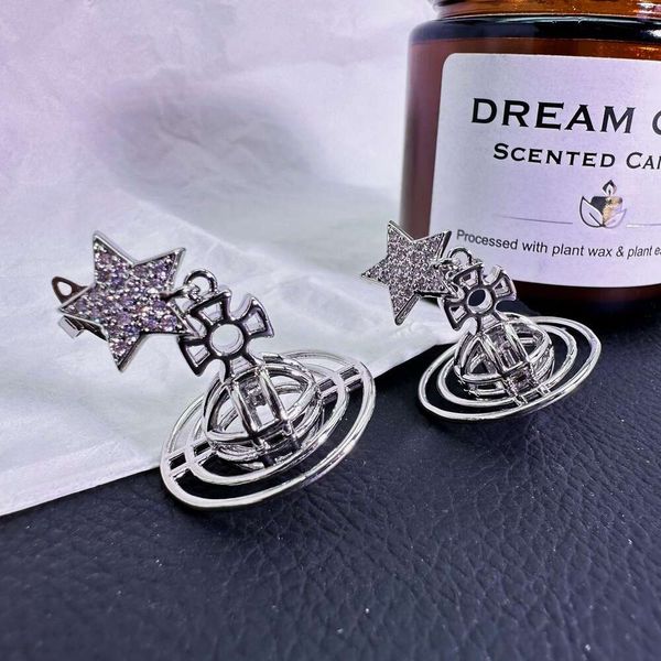 vivianeism westwoodism boucles d'oreilles tridimensionnelles tempérament Saturne boucles d'oreilles métalliques creuses boucles d'oreilles planète métallique femme luxe léger highend99**-956