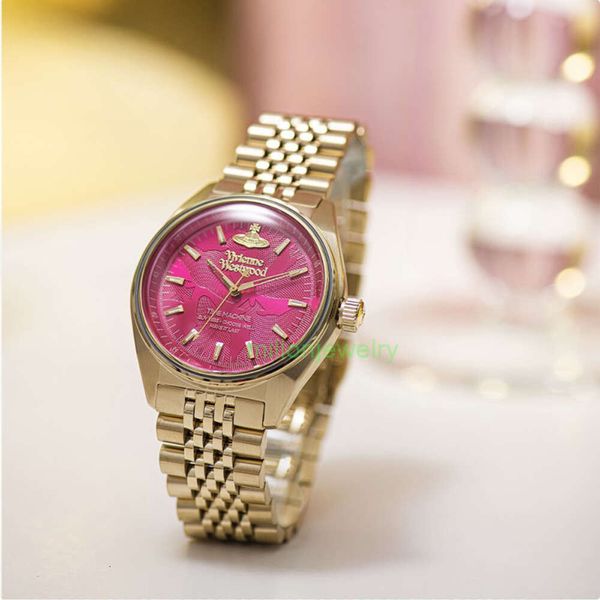 Vivianeism Westwoodism Watch Empress Dowager's Watch Quartz Movimiento Precisión Correa de acero 37 mm Pink Dial Women's Watch