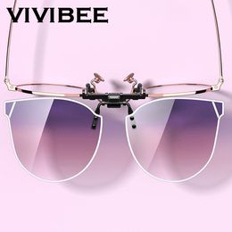 VIVIBEE dégradé femmes œil de chat rabattable Clip sur lunettes de soleil femmes conduite polarisées surdimensionnées lunettes de soleil violet lunettes