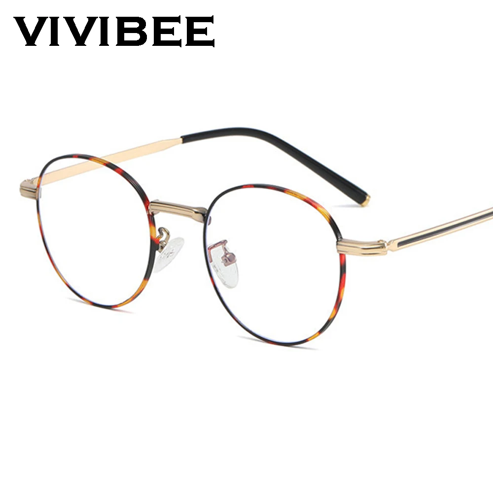 Vivibee Retro Blue Light Blanting Glasses UV400 Классический металл Классический корейский компьютерный анти-голубые лучи Оптические очки рамки