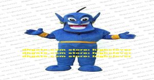 Levend blauw Aladdin Genie Evil Spirit Demon Bogy Mascot Costume Cartoon Character with Yellow Belt Big Eyes No4234 Ship3433526