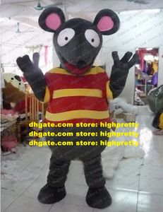 Levendige donkergrijze muis mascotte kostuum mascotte ratten muizen mouselet muïdea volwassen met grote roze oren rond neus nr. 2698 gratis schip
