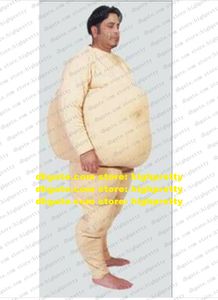 Levendige mascotte kostuum licht geel mannelijk Pro Fat Suit mascotte met grote vette navel knop fancy jurk volwassene nr. 1608 gratis schip