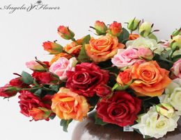 Levendige Real Touch Rose Kleurrijke kunstzijde Bloem voor bruiloft decoratie 2 hoofdboeket hoge kwaliteit C181126015189845