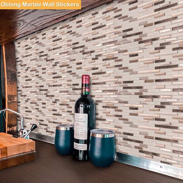 Vividtiles 3D Mosaïque Carreaux Muraux Auto-Adhésif Imperméable Vinyle Papier Peint Cuisine Salle De Bain Dosseret DIY Marbre 5 pièces 240112