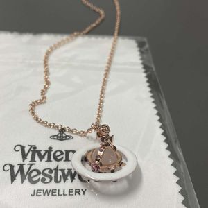 Viviane Ketting Ontwerper Viviennes Westwoods Sieraden 23 Nieuwe Wit Gelakte Saturnus Ketting Zoete Driedimensionale Ster Witte Track Roze Kraal Hanger Zweet