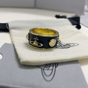 Viviene Westwoods Designer Sieraden Westerse keizerin-weduwe Wide Face Saturn King Ring Emaille Drop Glaze Cat's Eye Planeet Paar Ring Hoge Versie