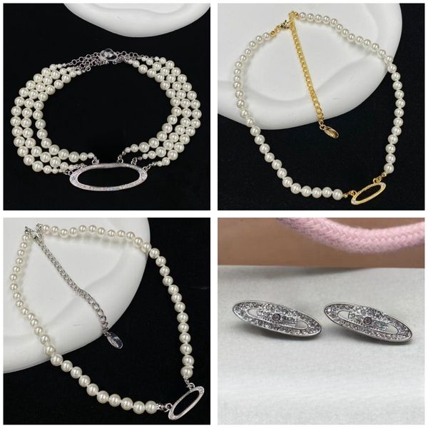Pendientes de collar de diseñador Collares de Saturno de moda con 3 capas Pendiente de mujer de perlas con caja de regalo