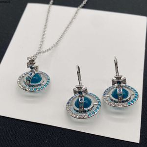 Viviennelies Fashion Classic Blue Earth Planet Necklace UFO Crystal Glass Ball Saturn Designer Juwelier Westwood voor vrouw Hoge kwaliteit vakantiegeschenken