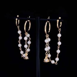 Viviennely Westwoodly fer à cheval bouton Saturn perle oreille Clips boucles d'oreilles femme élégante étoile Style boucles d'oreilles