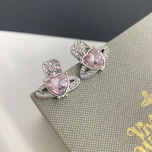 Vivieuly Westwoodly Planet Diamond Moucles d'oreilles en diamant Louées de conception Tempérament en forme de coeur Crystal Boucles féminines Femme