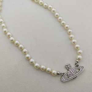 Viviennely Westwoodly Saturno Collar Pearl Style Cobrante de diamante Sparkling Diamond Cobre Collar Collar Collar