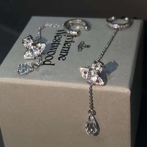 Vivinely Westwoodly Silver Water daalt lange sprankelende diamant Crystal Ear Studs Ear Clip Two Wear Style Fashion Earbrings for Women