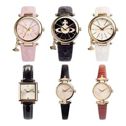 Viviennes Viviane Westwood Watch Empress Dowager Vivians Nieuw horloge met kwartsbeweging en echte lederen band 32 mm dames eenvoudige stijl