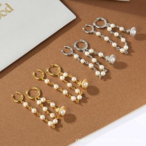 Viviennes Westwood – boucles d'oreilles classiques en perles Saturn, populaires sur les boucles d'oreilles à pampilles polyvalentes à la mode, aiguille en argent S925