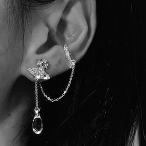 Viviennes westwood boucles d'oreilles haut gland oreille suspendue Saturn oreille chaîne plein diamant goutte d'eau boucles d'oreilles Clips d'oreille pour les femmes