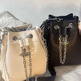 Viviennes Westwoods Celebrity Chain Crossbody Body Tas String Lychee Patroon Water Bucket Draagbaar één schouder veelzijdig