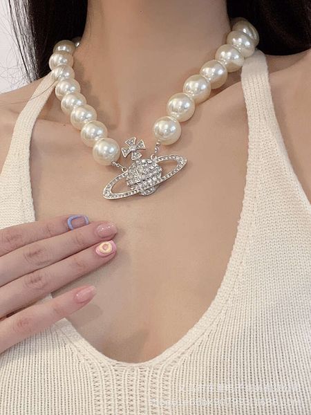 Viviennes westwoods-collar con colgante de Saturno, perla grande, diamantes completos, gargantilla personalizada, cadena para el cuello para mujer