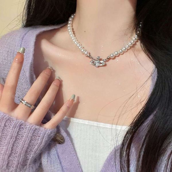 Viviennes Westwoods Collar de perlas de Saturno, gargantilla, cadena, accesorios de joyería geniales y dulces
