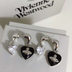 Viviennes Westwoods Sweet Black Huile Dropping Love Two Oreed MicrodS Micro Set Zircon Design Orees Boucles d'oreilles