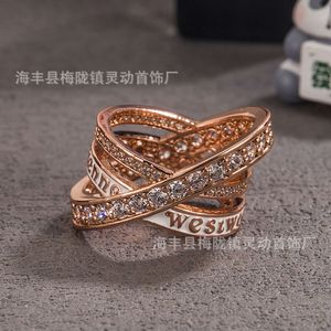 Viviennes Westwoods Drie Volledige Diamond Cross Ring Ring Emaille Drop Lijm Winter Gekleurde Ring