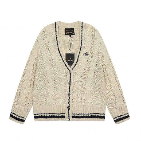 Viviennewestwood Queen Mother Saturn Letter Fried Dough Twists Laine islandaise Manteau tricoté pour femme Cardigan