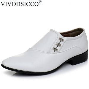 VIVODSICCO New White PU Leather Men's Business Dress Shoes Men Oxfords Slip On Men Party Wedding Derby Shoes Casual Flats Shoes Y200420