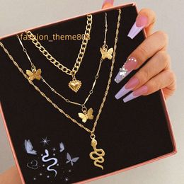 VKME Vergulde Trend Multi Layer Fashion Cubaanse ketting Vlinderhanger Slangenketting Groothandel