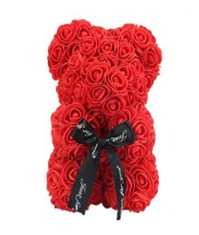 Vktech Valentines Day Gift 23cm Red Rose Teddy Bear Rose Flower Artificiel Artificiel Decoration for Christmas Valentine039s Birthday Gift3053885
