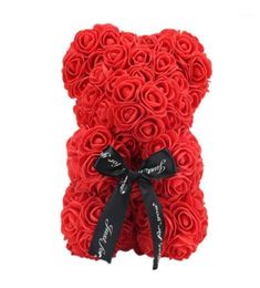 Vktech Valentines Day Gift 23cm Red Rose Teddy Bear Rose Flower Artificiel Artificiel pour Noël Valentine039 Gift 201821042