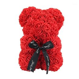 VKTECH Valentijnsdag Cadeau 23 cm Rode Roos Teddybeer Roos Bloem Kunstmatige Decoratie Voor Kerstmis Valentijnsdag Verjaardag Gift191c