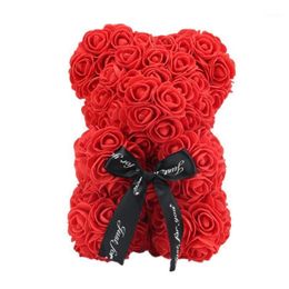 VKTECH Saint Valentin Cadeau 23 cm Rose Rouge Ours En Peluche Rose Fleur Artificielle Décoration Pour Noël Saint Valentin Anniversaire Gift264c