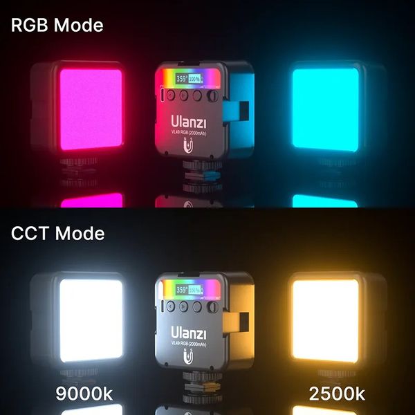 Luces de cámara VL49 Luz de vídeo LED RGB a todo color 2500K-9000K 800LUX Mini relleno magnético 3 Zapata fría 2000mAh