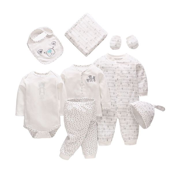 Vlinder Nouveau-né Bébé Vêtements Bébé Garçon Fille Vêtements Nouveau-né Pyjamas Vêtements Body Cap Gants Bib Top Pantalon 8PCS SET 0-12M 201030