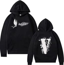 Vlone Lettre Large vlong Sleeve hoodie Hommes Femmes Couple Loose Street Hip hop Unisexe V lettre Hoodie Mode Casual Big V Sweat Pull Hip Hop Hoodie Hommes Femmes