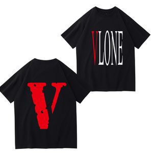 VLONE T-shirts pour hommes Logo de conception originale Dessin animé d'été sans col à manches courtes Lettre Lâche Hauts polyvalents T-shirts noir blanc