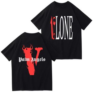 VLONE T-shirts pour hommes Design original VLONE logo Dessin animé d'été sans col à manches courtes Lettre Tops amples T-shirts rose noir VL113